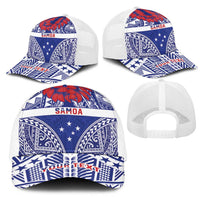 Personalised Toa Samoa Rugby Spirit Mesh Trucker Cap Blue Samoan Tribal Pattern - Polynesian Pride