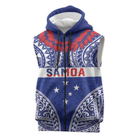 Personalised Toa Samoa Rugby Spirit Sleeveless Zip Hoodie Blue Samoan Tribal Pattern - Polynesian Pride