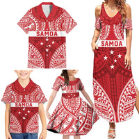 Personalised Toa Samoa Rugby Spirit Family Matching Summer Maxi Dress and Hawaiian Shirt Red Samoan Tribal Pattern LT9 - Polynesian Pride
