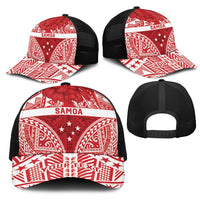 Personalised Toa Samoa Rugby Spirit Mesh Trucker Cap Red Samoan Tribal Pattern - Polynesian Pride