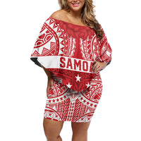 Personalised Toa Samoa Rugby Spirit Off Shoulder Short Dress Red Samoan Tribal Pattern - Polynesian Pride