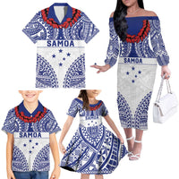 Personalised Toa Samoa Rugby Spirit Family Matching Off The Shoulder Long Sleeve Dress and Hawaiian Shirt White Samoan Tribal Pattern LT9 - Polynesian Pride