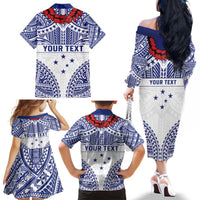 Personalised Toa Samoa Rugby Spirit Family Matching Off The Shoulder Long Sleeve Dress and Hawaiian Shirt White Samoan Tribal Pattern LT9 - Polynesian Pride