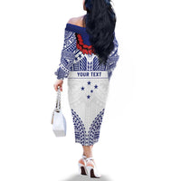 Personalised Toa Samoa Rugby Spirit Family Matching Off The Shoulder Long Sleeve Dress and Hawaiian Shirt White Samoan Tribal Pattern LT9 - Polynesian Pride