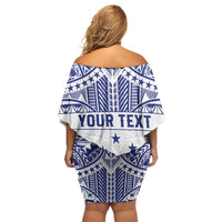 Personalised Toa Samoa Rugby Spirit Family Matching Off Shoulder Short Dress and Hawaiian Shirt White Samoan Tribal Pattern LT9 - Polynesian Pride