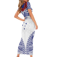 Personalised Toa Samoa Rugby Spirit Short Sleeve Bodycon Dress White Samoan Tribal Pattern LT9 - Polynesian Pride