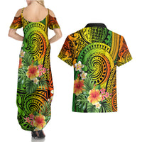 Polynesia Couples Matching Summer Maxi Dress and Hawaiian Shirt Pasifika Tribal with Tropical Flowers LT9 - Polynesian Pride
