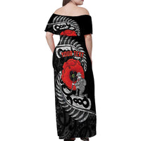 ANZAC Day Aotearoa Silver Fern Maori Personalised Family Matching Off Shoulder Maxi Dress and Hawaiian Shirt LT9 - Polynesian Pride