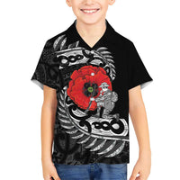ANZAC Day Aotearoa Silver Fern Maori Personalised Family Matching Short Sleeve Bodycon Dress and Hawaiian Shirt LT9 Son's Shirt Black - Polynesian Pride
