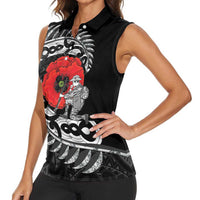 ANZAC Day Aotearoa Silver Fern Maori Personalised Women Sleeveless Polo Shirt