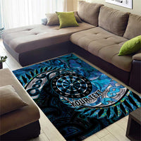 New Zealand Darts Personalised Area Rug Aotearoa Silver Fern Blue Papua Shell Spirit LT9 - Polynesian Pride