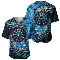 New Zealand Darts Personalised Baseball Jersey Aotearoa Silver Fern Blue Papua Shell Spirit