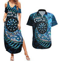 New Zealand Darts Personalised Couples Matching Summer Maxi Dress and Hawaiian Shirt Aotearoa Silver Fern Blue Papua Shell Spirit LT9 Blue - Polynesian Pride