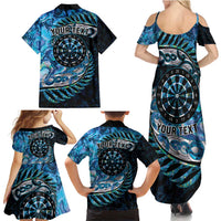 New Zealand Darts Personalised Family Matching Summer Maxi Dress and Hawaiian Shirt Aotearoa Silver Fern Blue Papua Shell Spirit LT9 - Polynesian Pride