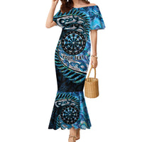 New Zealand Darts Personalised Mermaid Dress Aotearoa Silver Fern Blue Papua Shell Spirit LT9 Women Blue - Polynesian Pride