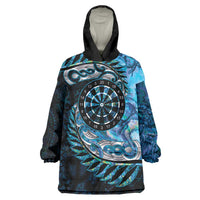 New Zealand Darts Personalised Wearable Blanket Hoodie Aotearoa Silver Fern Blue Papua Shell Spirit LT9 One Size Blue - Polynesian Pride