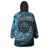 New Zealand Darts Personalised Wearable Blanket Hoodie Aotearoa Silver Fern Blue Papua Shell Spirit LT9 - Polynesian Pride
