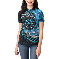 New Zealand Darts Personalised Women Polo Shirt Aotearoa Silver Fern Blue Papua Shell Spirit LT9 - Polynesian Pride