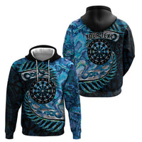 New Zealand Darts Personalised Zip Hoodie Aotearoa Silver Fern Blue Papua Shell Spirit