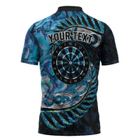 New Zealand Darts Personalised Zipper Polo Shirt Aotearoa Silver Fern Blue Papua Shell Spirit LT9 - Polynesian Pride