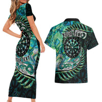 New Zealand Darts Personalised Couples Matching Short Sleeve Bodycon Dress and Hawaiian Shirt Aotearoa Silver Fern Green Papua Shell Spirit LT9 - Polynesian Pride