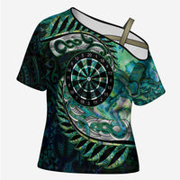 New Zealand Darts Personalised Cross Shoulder Shirt Aotearoa Silver Fern Green Papua Shell Spirit LT9 Female Green - Polynesian Pride