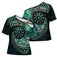New Zealand Darts Personalised Cross Shoulder Shirt Aotearoa Silver Fern Green Papua Shell Spirit LT9 - Polynesian Pride
