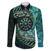 New Zealand Darts Personalised Family Matching Off The Shoulder Long Sleeve Dress and Hawaiian Shirt Aotearoa Silver Fern Green Papua Shell Spirit LT9 Dad's Shirt - Long Sleeve Green - Polynesian Pride