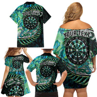 New Zealand Darts Personalised Family Matching Off Shoulder Short Dress and Hawaiian Shirt Aotearoa Silver Fern Green Papua Shell Spirit LT9 - Polynesian Pride
