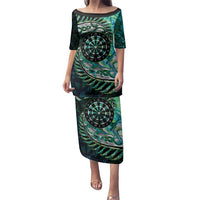 New Zealand Darts Personalised Family Matching Puletasi and Hawaiian Shirt Aotearoa Silver Fern Green Papua Shell Spirit LT9 Mom's Dress Green - Polynesian Pride