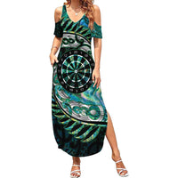 New Zealand Darts Personalised Family Matching Summer Maxi Dress and Hawaiian Shirt Aotearoa Silver Fern Green Papua Shell Spirit LT9 Mom's Dress Green - Polynesian Pride