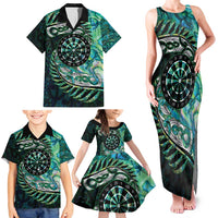 New Zealand Darts Personalised Family Matching Tank Maxi Dress and Hawaiian Shirt Aotearoa Silver Fern Green Papua Shell Spirit LT9 - Polynesian Pride