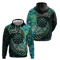 New Zealand Darts Personalised Hoodie Aotearoa Silver Fern Green Papua Shell Spirit LT9 - Polynesian Pride