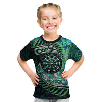 New Zealand Darts Personalised Kid T Shirt Aotearoa Silver Fern Green Papua Shell Spirit LT9 Green - Polynesian Pride