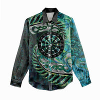 New Zealand Darts Personalised Women Casual Shirt Aotearoa Silver Fern Green Papua Shell Spirit LT9 - Polynesian Pride