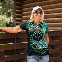 New Zealand Darts Personalised Women Polo Shirt Aotearoa Silver Fern Green Papua Shell Spirit LT9 - Polynesian Pride