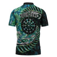 New Zealand Darts Personalised Zipper Polo Shirt Aotearoa Silver Fern Green Papua Shell Spirit LT9 - Polynesian Pride