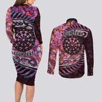 New Zealand Darts Personalised Couples Matching Long Sleeve Bodycon Dress and Long Sleeve Button Shirt Aotearoa Silver Fern Pink Papua Shell Spirit LT9 - Polynesian Pride