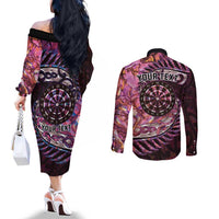 New Zealand Darts Personalised Couples Matching Off The Shoulder Long Sleeve Dress and Long Sleeve Button Shirt Aotearoa Silver Fern Pink Papua Shell Spirit LT9 - Polynesian Pride