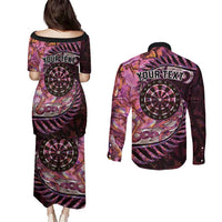 New Zealand Darts Personalised Couples Matching Puletasi and Long Sleeve Button Shirt Aotearoa Silver Fern Pink Papua Shell Spirit LT9 - Polynesian Pride
