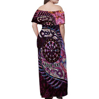 New Zealand Darts Personalised Family Matching Off Shoulder Maxi Dress and Hawaiian Shirt Aotearoa Silver Fern Pink Papua Shell Spirit LT9 - Polynesian Pride