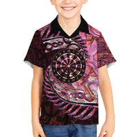 New Zealand Darts Personalised Family Matching Puletasi and Hawaiian Shirt Aotearoa Silver Fern Pink Papua Shell Spirit LT9 Son's Shirt Pink - Polynesian Pride