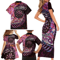 New Zealand Darts Personalised Family Matching Short Sleeve Bodycon Dress and Hawaiian Shirt Aotearoa Silver Fern Pink Papua Shell Spirit LT9 - Polynesian Pride