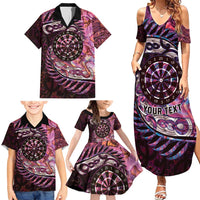 New Zealand Darts Personalised Family Matching Summer Maxi Dress and Hawaiian Shirt Aotearoa Silver Fern Pink Papua Shell Spirit LT9 - Polynesian Pride