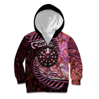 New Zealand Darts Personalised Kid Hoodie Aotearoa Silver Fern Pink Papua Shell Spirit LT9 Zip Hoodie Pink - Polynesian Pride