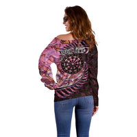 New Zealand Darts Personalised Off Shoulder Sweater Aotearoa Silver Fern Pink Papua Shell Spirit LT9 - Polynesian Pride