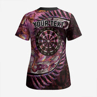 New Zealand Darts Personalised Scrub Top Aotearoa Silver Fern Pink Papua Shell Spirit - Polynesian Pride