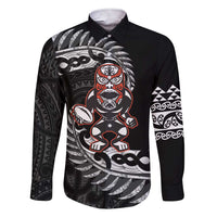New Zealand Indigenous-Maori Rugby Custom Family Matching Short Sleeve Bodycon Dress and Hawaiian Shirt LT9 Dad's Shirt - Long Sleeve Black - Polynesian Pride