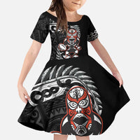 New Zealand Indigenous-Maori Rugby Custom Family Matching Tank Maxi Dress and Hawaiian Shirt LT9 Daughter's Dress Black - Polynesian Pride