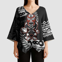 New Zealand Indigenous-Maori Rugby Custom Kimono Sleeve Blouse - Polynesian Pride